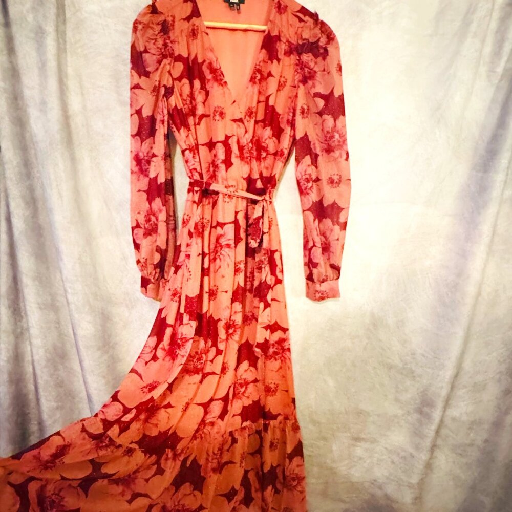 Paige Maxi Waist Tie Floral Fit and Flare Lined Dress Size Medium